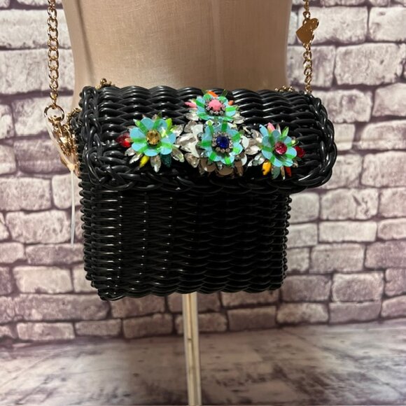 Betsy Johnson Wicker Purse With Decorative Stones - Picture 2 of 8